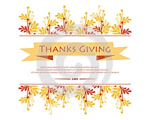 Concept card of thanksgiving, with autumn leaves frame background. Vector