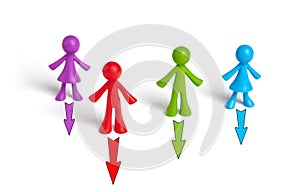 . The concept of career growth, goal achievement, leader replacement for better teamwork. Human figures isolated on white