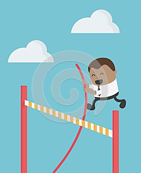 Concept cartoon illustration african businessmen jump over barricade