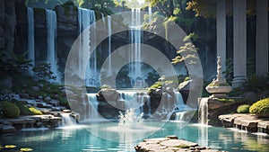 Cascade of Serenity Embracing Tranquility with a Paper Art Waterfall on National Relaxatio.AI Generated photo