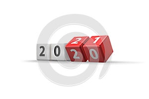 Concept of changing year from 2020 to 2021 - 3d rendering