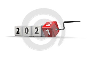 Concept of changing the year from 2021 to 2022 - 3d rendering