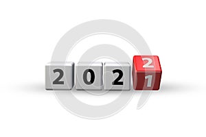Concept of changing the year from 2021 to 2022 - 3d rendering