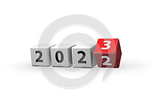 Concept of changing the year from 2022 to 2023 - 3d rendering
