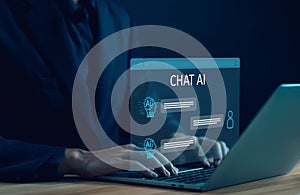 concept chatbot generates information. bot artificial intelligence open for customers. ai chat digital technology, business