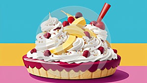 Cherry Delight Celebrating National Banana Split Day with a Playful Illustration.AI Generated