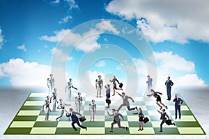 Concept of chess played by humans versus robots