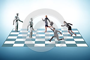 Concept of chess played by humans versus robots