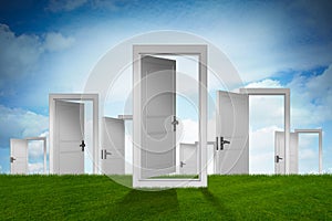 The concept of choice with many doors opportunity - 3d rendering