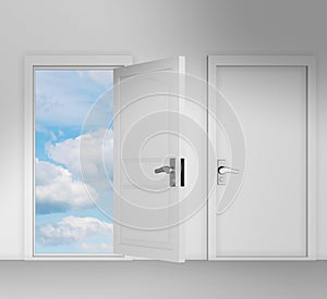Concept of choice with many doors opportunity - 3d rendering
