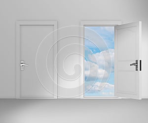 Concept of choice with many doors opportunity - 3d rendering