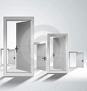 Concept of choice with many doors opportunity - 3d rendering