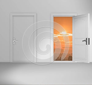 Concept of choice with many doors opportunity - 3d rendering