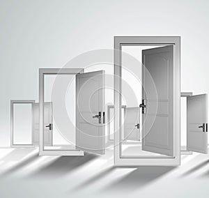 Concept of choice with many doors opportunity - 3d rendering
