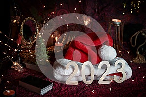 Concept of Christmas divination predictions on tarot cards and other magic