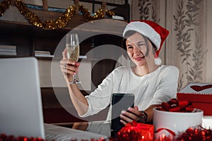 Concept of Christmas online shopping, buying gifts, congratulations over Internet