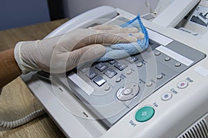 Concept cleaning frequently, Focus on areas that enable pathogens to spread around the Fax number equipment such as keyboards of