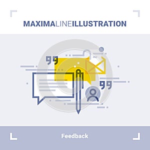 Concept of client feedback, testimonials and messages. Maxima line illustration. Modern flat design. Vector composition.