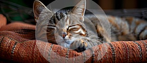 Concept Closeup Closeup of cat sleeping in hammock on outdoor patio peaceful and content