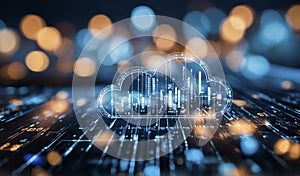 Concept of cloud computing with data visualization and glowing digital elements in a tech environment Generative AI