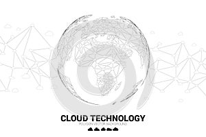 World Globe with cloud icon polygon dot connected line.