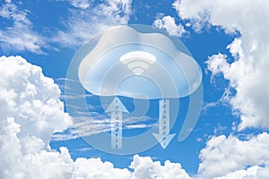 Concept of cloud computing. From the cloud in the world. 3D illustration