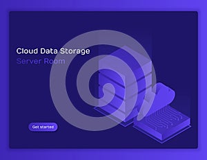 Concept cloud data storage and server room.