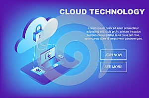 Concept cloud storage, data transfer. Online computing technology. Data center, concept of cloud storage. Online Computing Storage