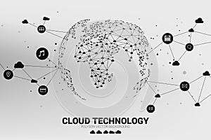 World Globe with cloud icon polygon dot connected line.