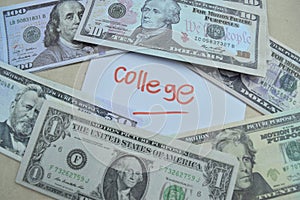 Concept of College write on sticky notes isolated on Wooden Table