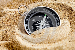 Concept compass in sand searching meaning of life