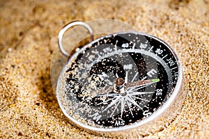 Concept compass in sand searching meaning of life