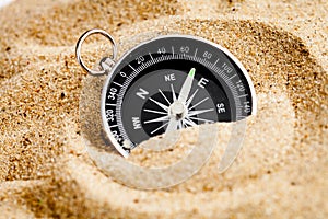 Concept compass in sand searching meaning of life