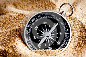 Concept compass in sand searching meaning of life