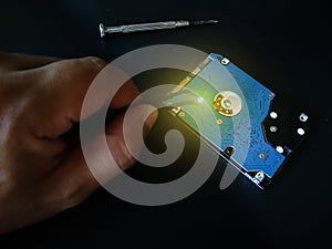 The concept of computer hardware upgrade and technology. Repairing and upgrade SSD Solid State Drive