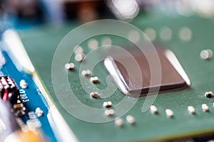 Concept of computer Technology: Close up of a computer chip on a circuit board