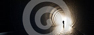 Concept or conceptual dark tunnel with a bright light at the end or exit as metaphor to success  faith  future or hope to new