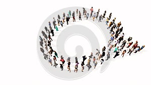 Concept conceptual large community of people forming the emplty cloud sign. 3d illustration metaphor for communication, online