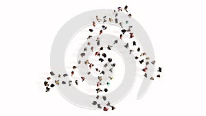 Large community of people forming the image of a basketball player on white background.