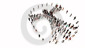 Large gathering  of people forming an image of the vitruvius man on white background. photo