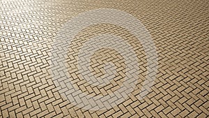 Conceptual solid brown background of Herringbone pavement texture floor as a modern pattern layout.
