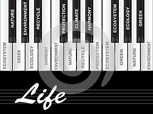 Concept or conceptual white life text piano keys