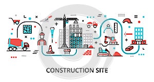 Concept of Construction Site, modern flat editable line design vector illustration