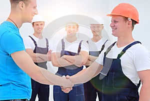 Handshake of the architect and engineer photo