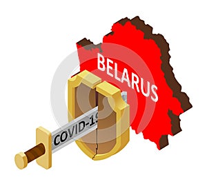 The concept of coronavirus in Belarus, there is no protection against 2019-nCov, covid-19, pandemic, infection. Vector map of