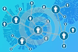 Concept of coronavirus or covid-19 contract tracing showing with network of connected illustrative humans with 3d