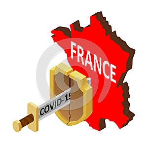 The concept of coronavirus in France, there is no protection against 2019-nCov, covid-19, pandemic, infection. Vector map of
