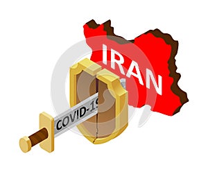 The concept of coronavirus in Iran, there is no protection against 2019-nCov, covid-19, pandemic, infection. Vector map of Iran, a