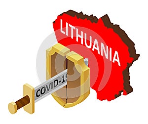 The concept of coronavirus in Lithuania, there is no protection against 2019-nCov, covid-19, pandemic, infection. Vector map of
