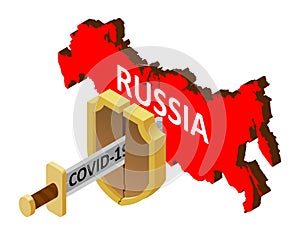 The concept of coronavirus in Russia, there is no protection against 2019-nCov, covid-19, pandemic, infection. Vector map of